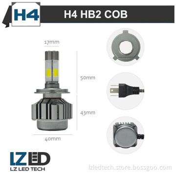 H4 HB2 LED Headlight Conversion Kit 4 Side COB Dual Beam High Low Kit 72W 4000LM Super White 6000K Fog Light Led headlamp